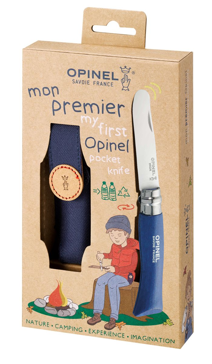 Opinel Kindermesser als Geschenkset mit blauer Gürteltasche