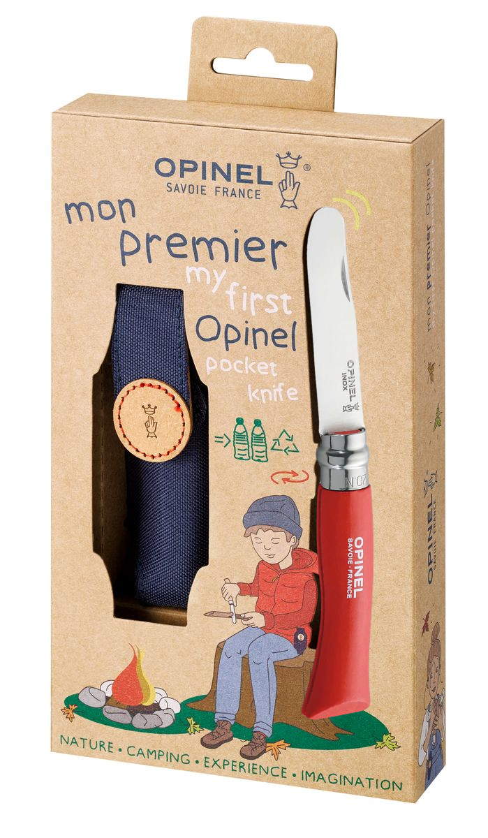 Opinel Kindermesser als Geschenkset mit blauer Gürteltasche