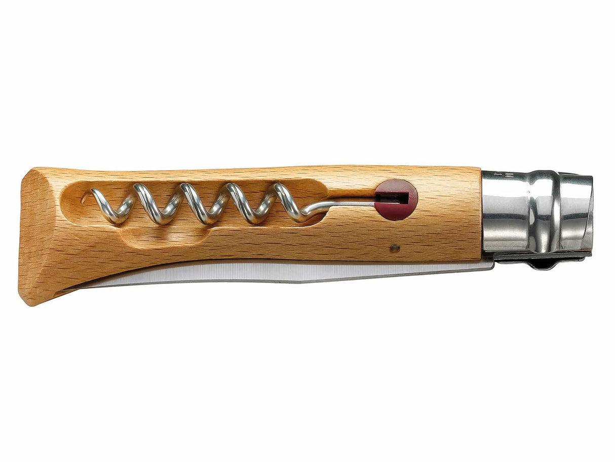 Opinel-Messer, Größe 10, Buchenholz, mit Korkenzieher