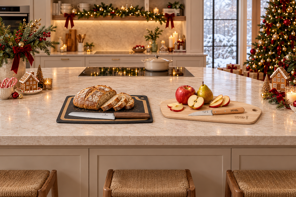 Moderne Weihnachtsküche mit Victorinox- und Opinel-Produkten