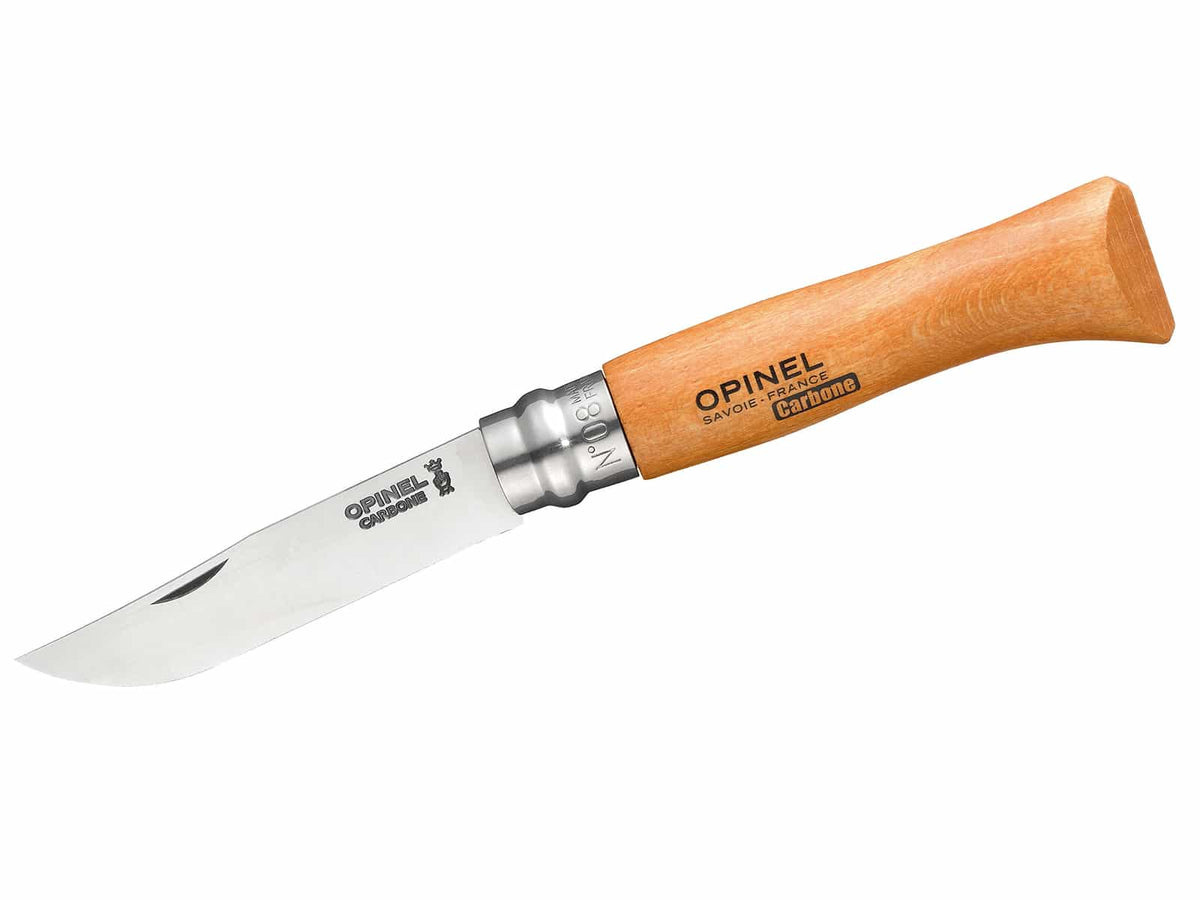 Geschenkset, Opinel Messer Gr. 8, Carbon, Etui, Holzgeschenkbox