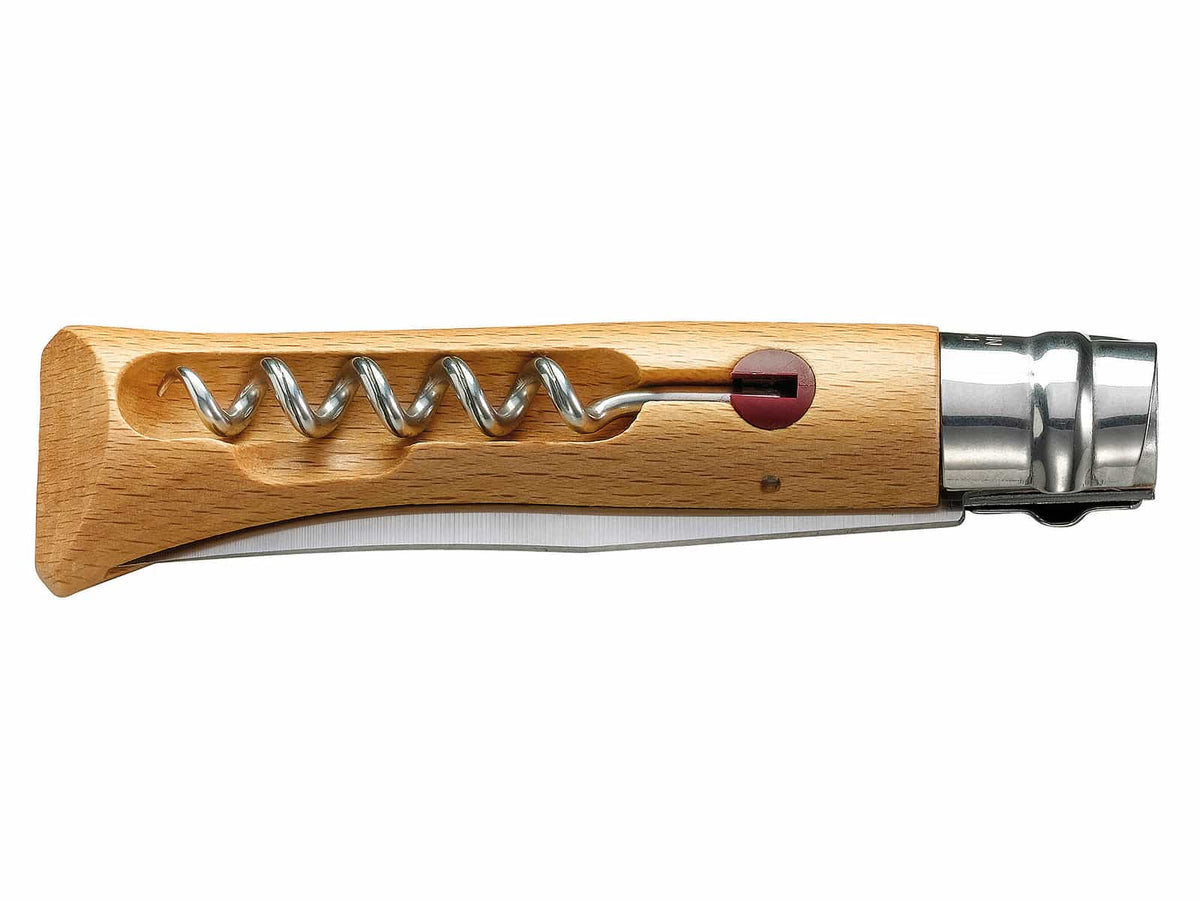 Opinel-Messer, Größe 10, Buchenholz, mit Korkenzieher