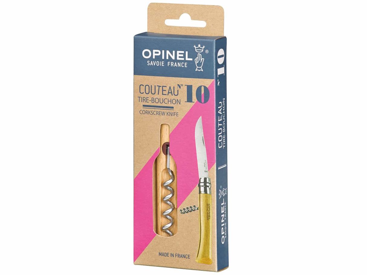 Opinel-Messer, Größe 10, Buchenholz, mit Korkenzieher