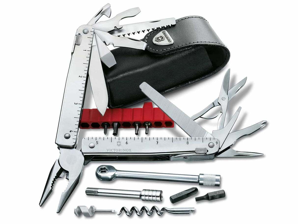 Victorinox SwissTool X Plus mit Ratsche in Lederetui